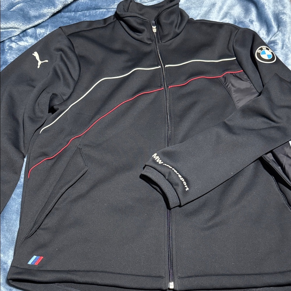 Puma Black BMW Motorsport Track Jacket with Red & White Piping